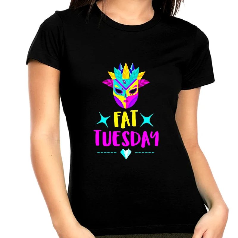 Fat Tuesday Mardi Gras Shirts for Women Plus Size 1X 2X 3X 4X 5X Cute Mardi Gras Outfit for Women Plus Size Layered Multi-layer Single Layer