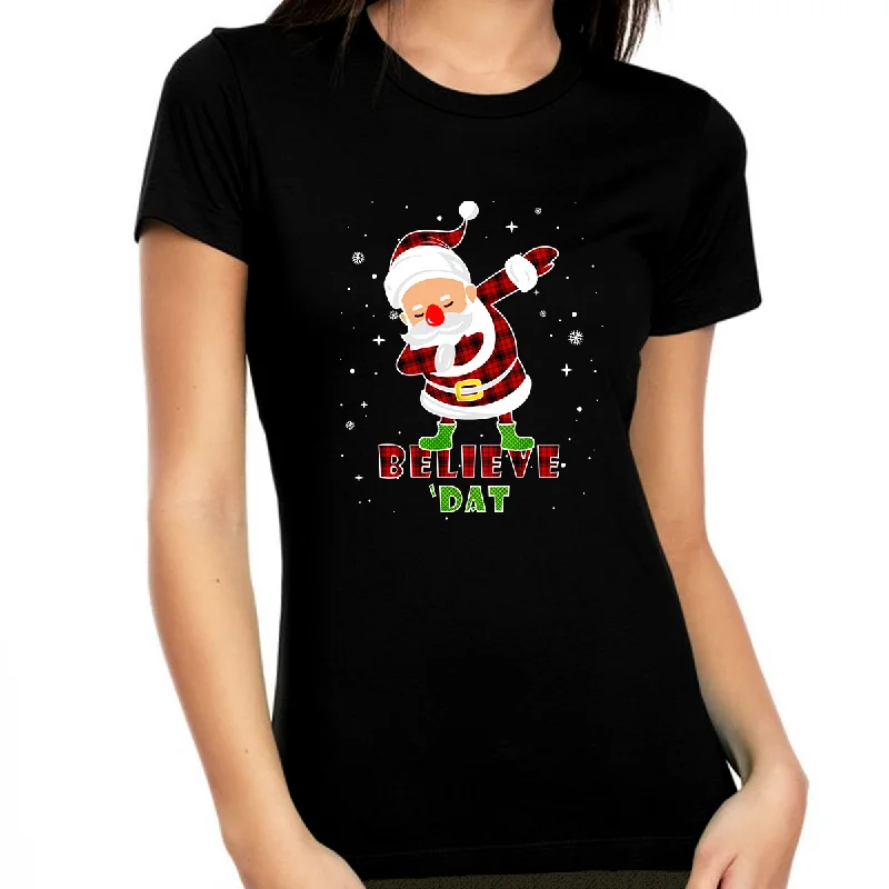 Funny Christmas Shirts for Women Matching Believe Christmas Clothes for Women Cool Christmas Shirt Lace Blend Ribbed Blend Corduroy Blend