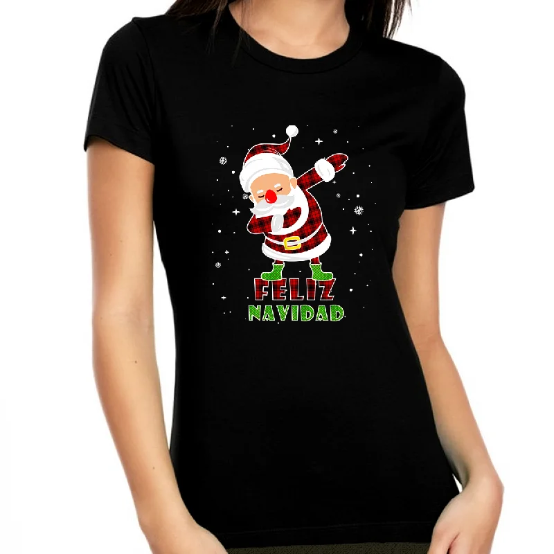 Funny Christmas Shirts for Women Matching Plaid Womens Christmas Shirt Santa Feliz Navidat Shirt Sequined Glittery Shiny