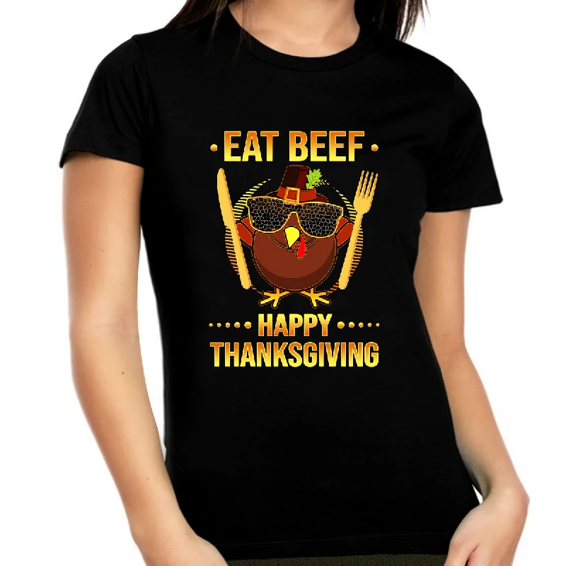 Funny Thanksgiving Shirts for Plus Size Women Beef Shirt 1X 2X 3X 4X 5X Thanksgiving Shirt Cute Turkey Shirt Front Pockets Side Pockets Patch Pockets