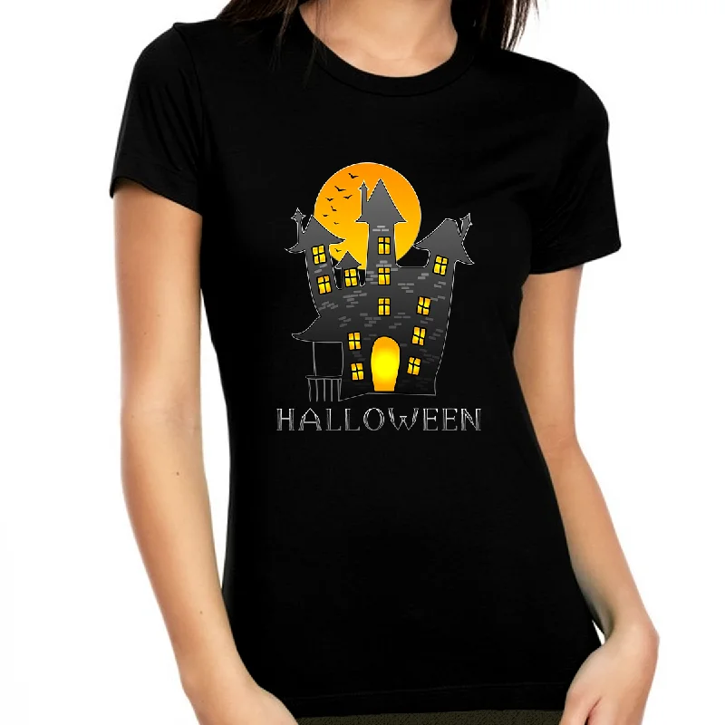 Halloween Shirts for Women Haunted Mansion Shirt Halloween Clothes for Women Tops Womens Halloween Shirts Terry Blend Velvet Blend Canvas Blend