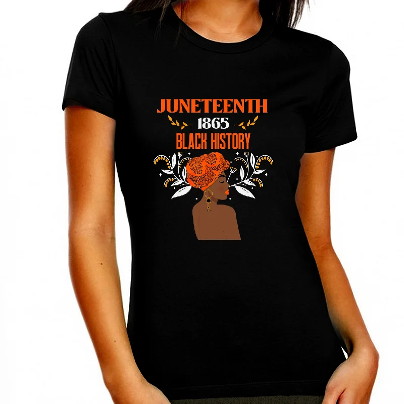 Juneteenth Black History T-shirt for Women Freedom Day Womens Black Pride Tee Iron Safe Non-Iron Wrinkle Free