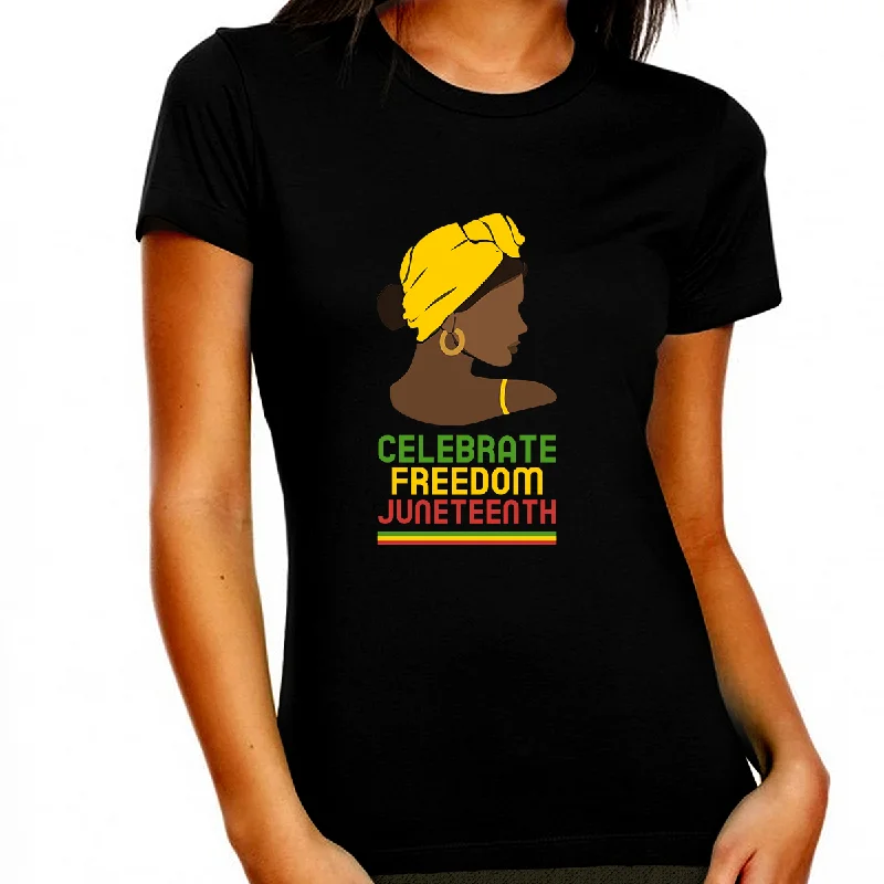 Black History T-shirt for Women Freedom Day Womens Black Pride Tee Notch Collar Peter Pan Collar Cowl Neck