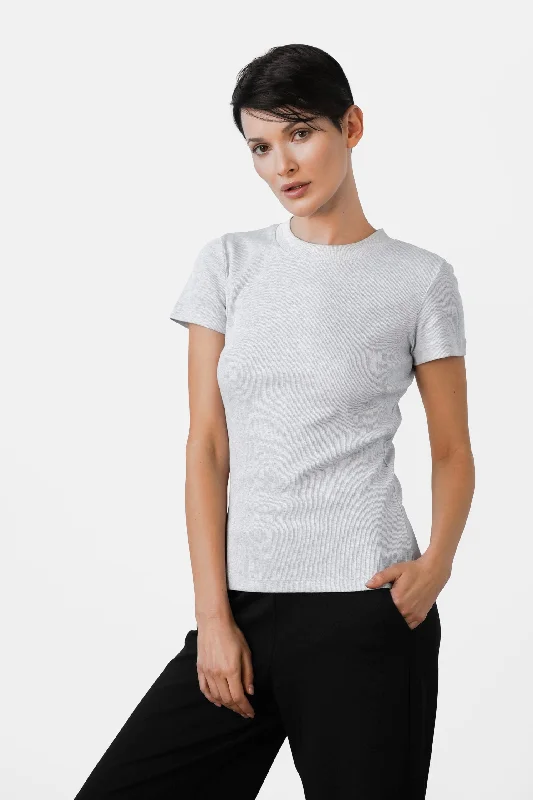 Ottille Tee Grey Melange Striped Floral Plaid