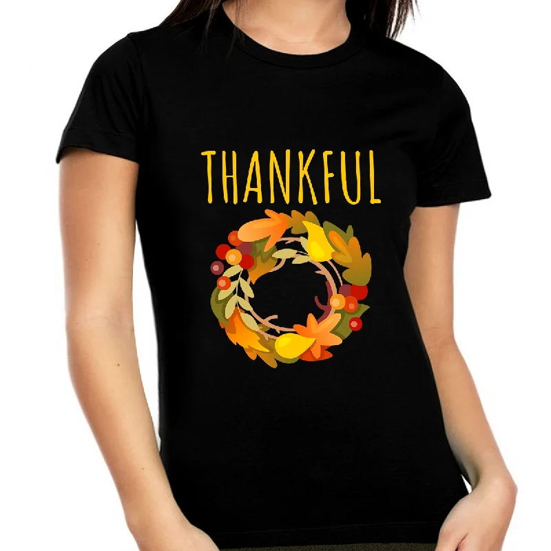 Plus Size Thanksgiving Shirts for Women Fall Clothes for Women Fall Tops for Women Thankful Shirts for Women Ribbed Striped Patterned