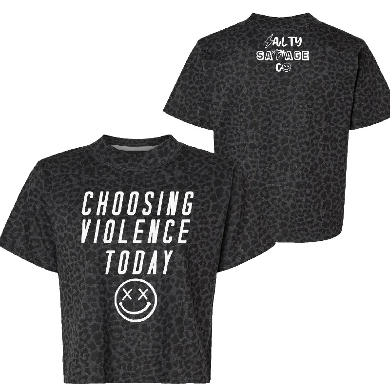 Salty Savage Ladies “CHOOSING VIOLENCE TODAY” Crop Tee Thin T-Shirt Open Front Quick Dry