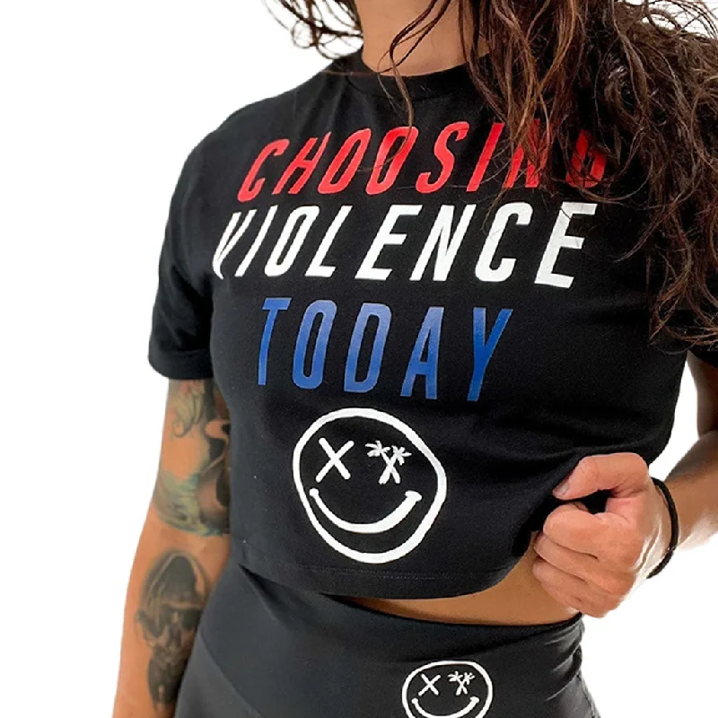 Salty Savage Ladies “CHOOSING VIOLENCE TODAY” Performance Crop Tee | USA Edition Silk Blend Satin Velvet