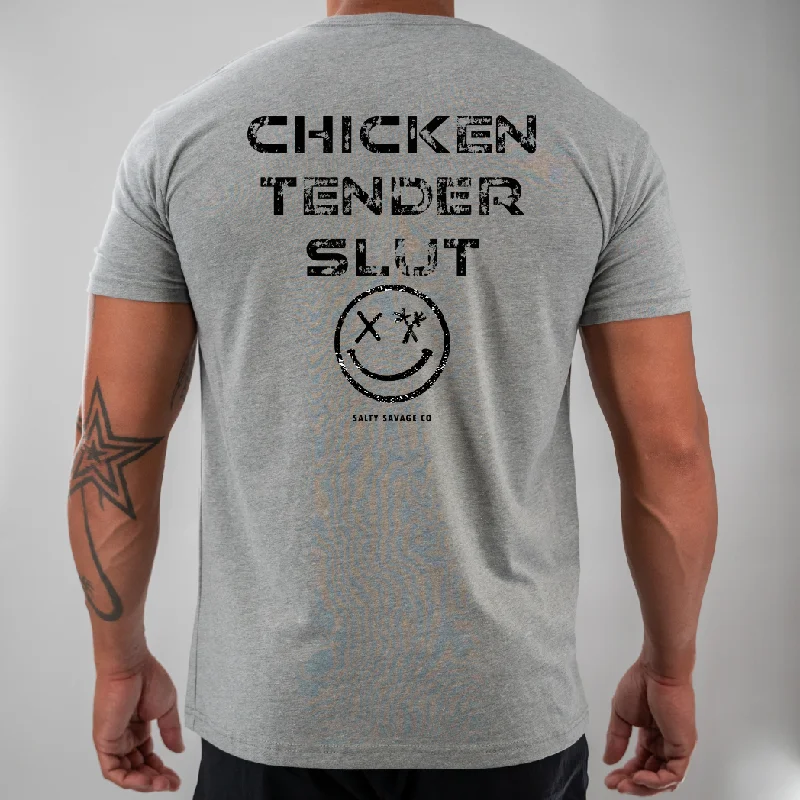 Salty Savage Unisex “CHICKEN TENDER SLUT" Tee | Business in the Front, Party in the Back Embroidered Appliqued Beaded