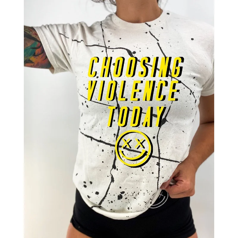 Salty Savage Unisex "CHOOSING VIOLENCE TODAY" Tee | Seeing Double Ribbed T-Shirt High Neck Heavyweight