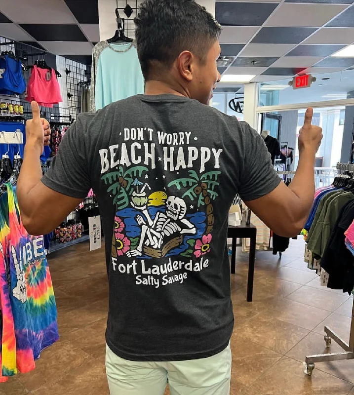 Salty Savage Unisex "Don't Worry Beach Happy" Tee Chenille Blend Fleece Blend Nylon Blend