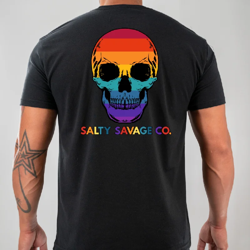 Salty Savage Unisex  “Rainbow Skull" Tee | Business in the Front, Party in the Back Wool Fabric Cashmere Fabric Tweed Fabric