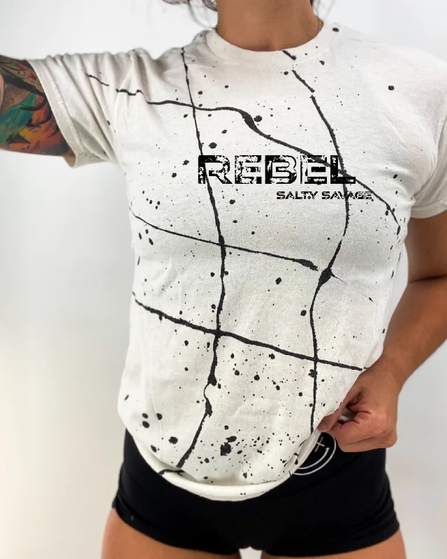 Salty Savage Unisex "REBEL” Paint Splatter Tee Asymmetrical Pockets Print