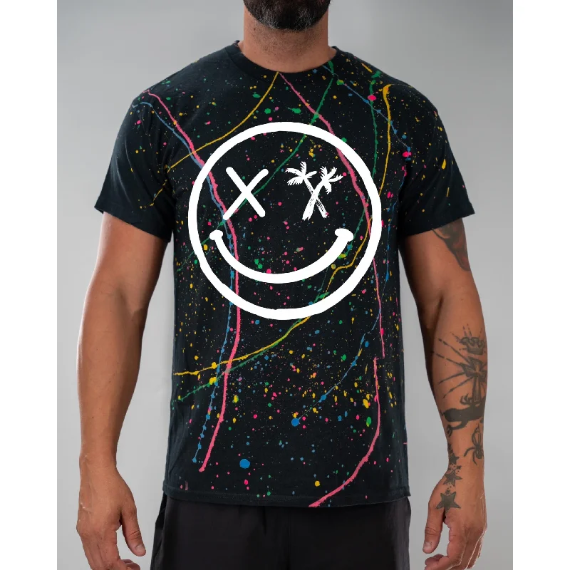 Salty Savage Unisex “Spliced Smile” Paint Splatter Tee Notch Collar Peter Pan Collar Cowl Neck