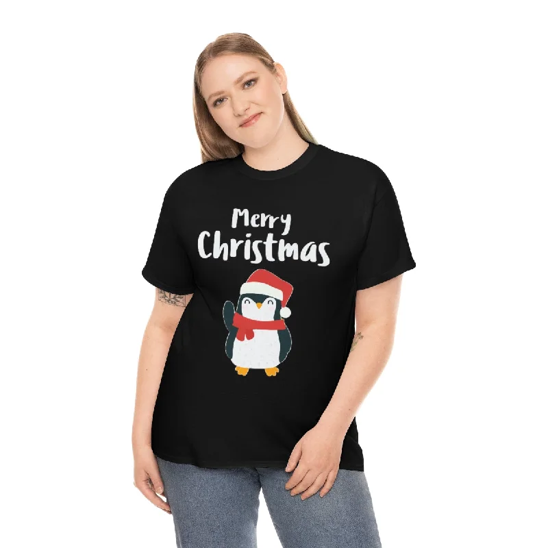 Santa Penguin Plus Size Christmas Shirts for Women Plus Size Funny Christmas T Shirts for Women Plus Size Layered Multi-layer Single Layer