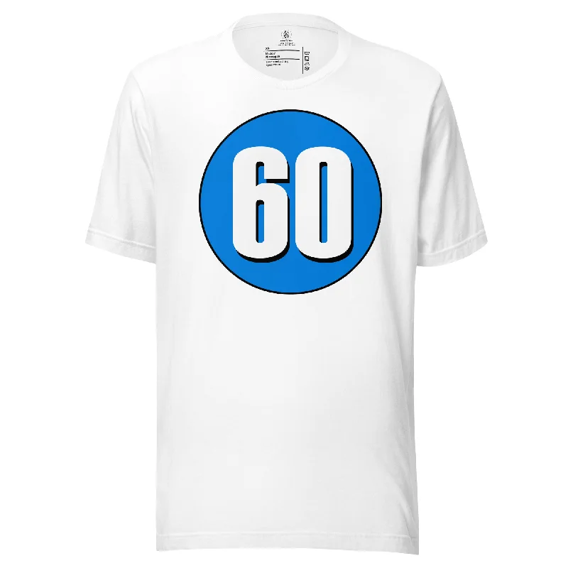 Unisex t-shirt: White on Blue 60 Basic T-Shirt Crew Neck Short Sleeve