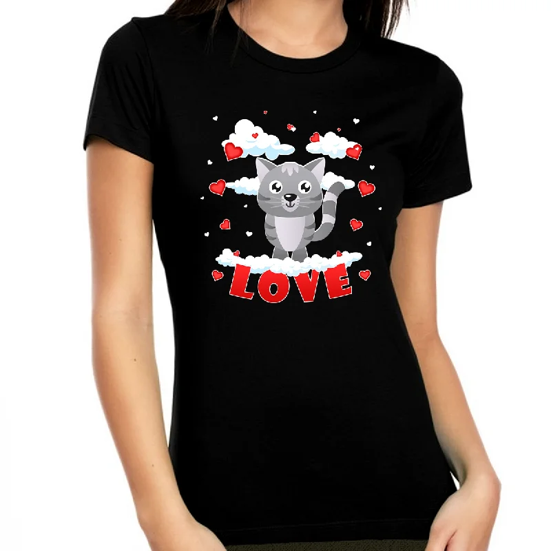 Valentine Shirts for Women Kitty Cat Love Heart Valentines Shirt Valentines Day Gifts for Her Zippered Front Buttoned Front Snap Front