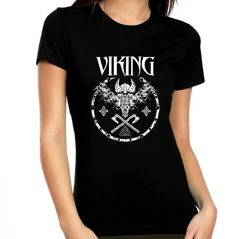 Viking Shirts for Women - Norse Mythology Odin Valkyrie Valhalla Vikings Raven Thor Nordic Graphic Tees for Women Mesh Fabric Canvas Fabric Denim Fabric