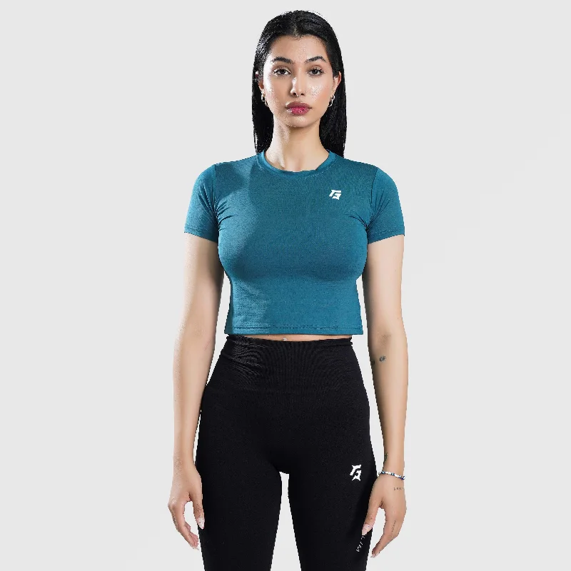 W024 Cropped Tee (Teal) Fitted T-Shirt Seamless Stretchy