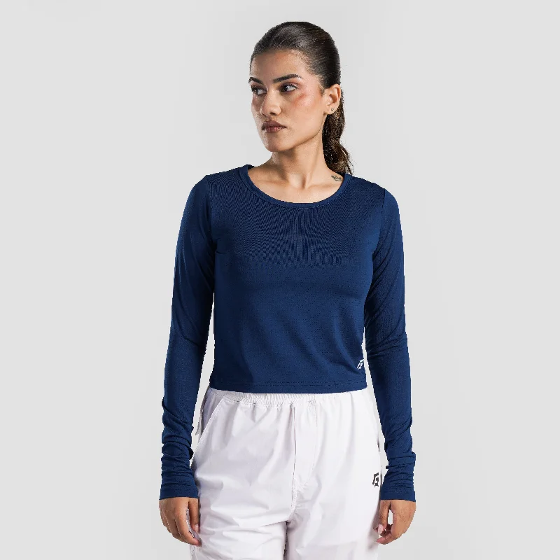 W024 Long Sleeves Tee (Blue) Ribbed T-Shirt High Neck Heavyweight