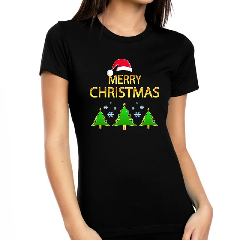 Womens Merry Christmas Shirt Funny Christmas Shirts for Women 100% Super Soft Cotton Christmas Spirit Lace Blend Ribbed Blend Corduroy Blend