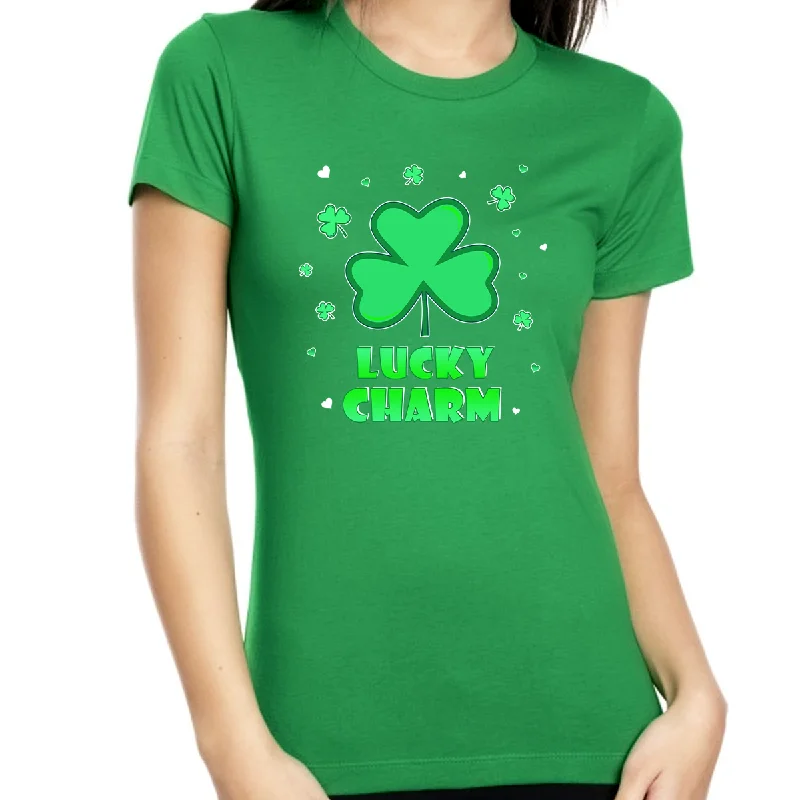 Womens St Patricks Day Shirt Lucky Charm Clover St Pattys Day Shirts For Women St Patrick's Day Shirt Graphic T-Shirt Round Neck Polyester