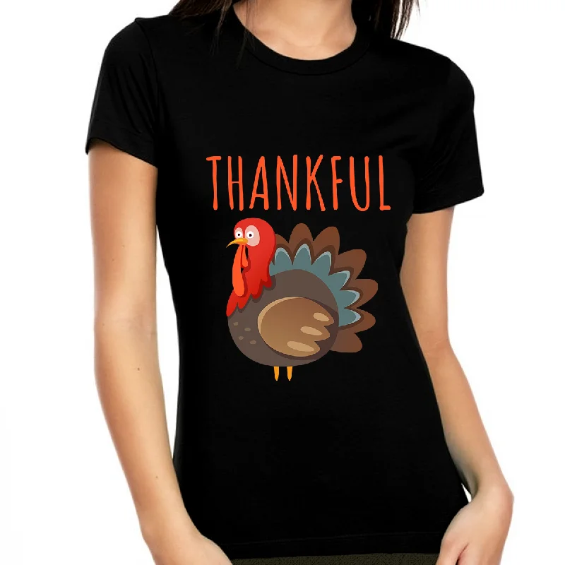 Womens Thanksgiving Shirt Turkey Shirt Womens Fall Tops Funny Thanksgiving Shirts Thankful Shirts for Women Spandex Blend Rayon Blend Denim Blend